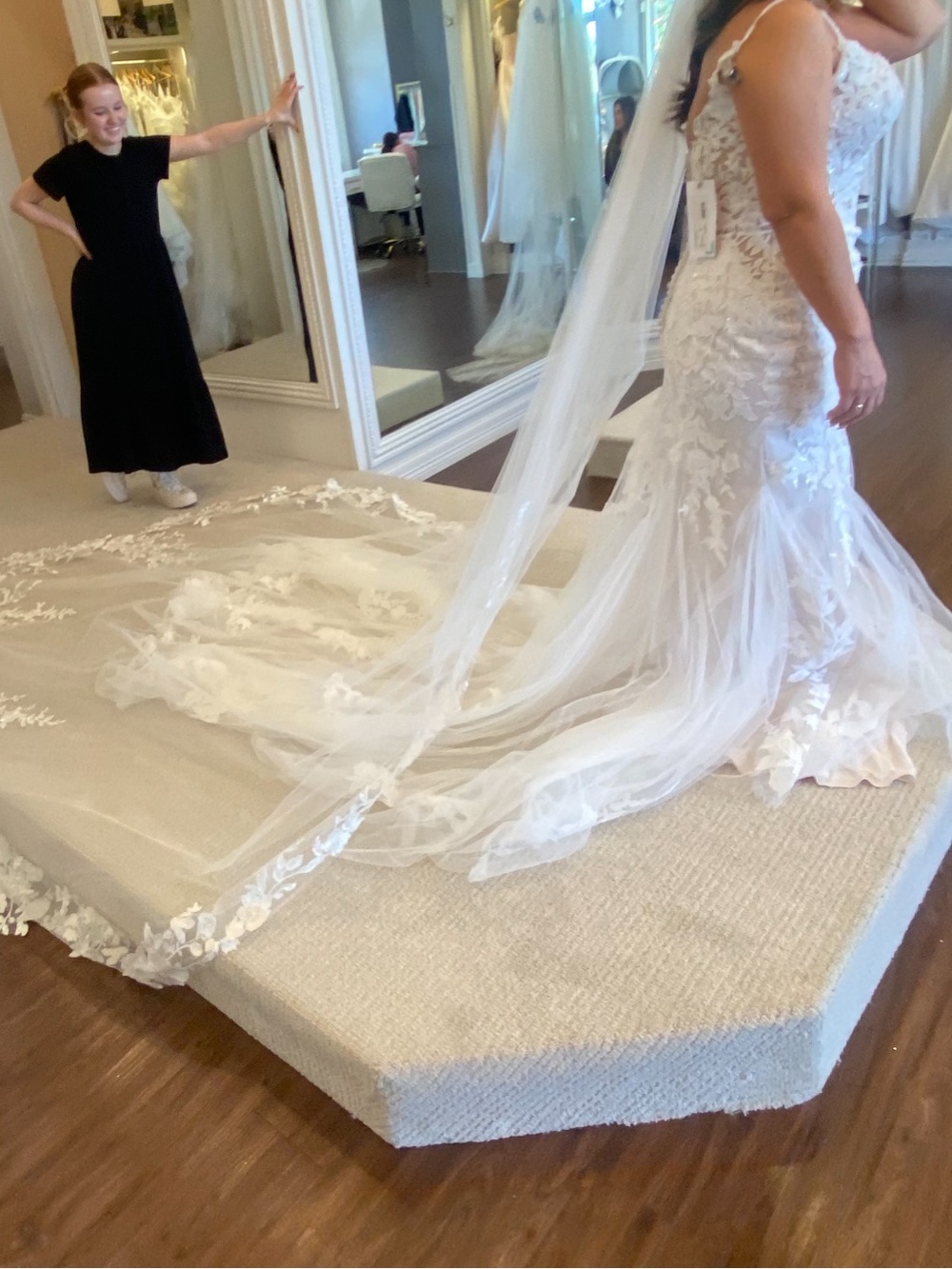 Sophia Tolli Ivory Lace Appliqué Mermaid Wedding Dress with Chapel Train